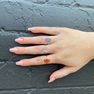 Silver Abstract Stone Rings Moonstone, Kyanite