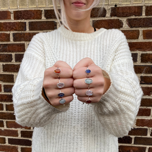 Silver Abstract Stone Rings Moonstone, Kyanite