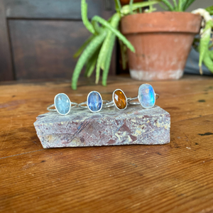 Silver Abstract Stone Rings Moonstone, Kyanite