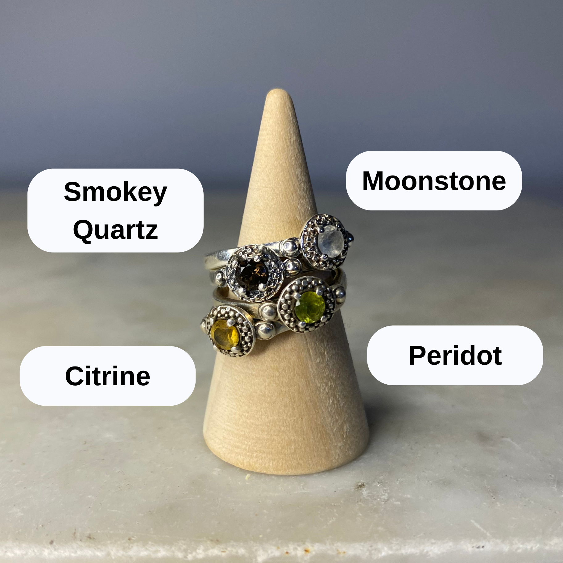 Dot Banded Sterling Silver Stone Ring