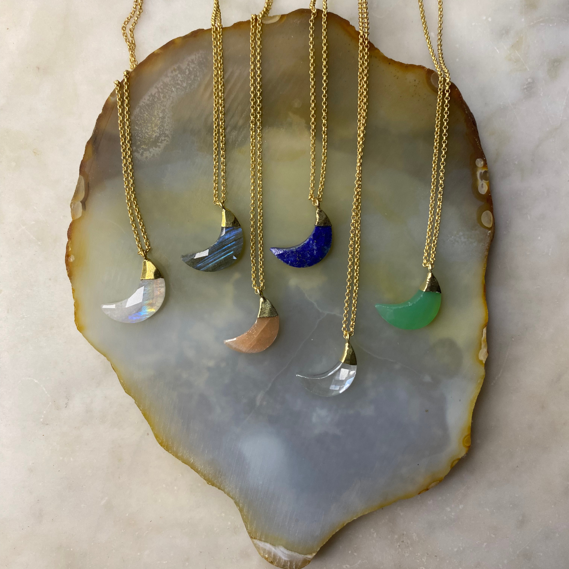 Crescent Moon Stone | Matte Gold Chain Necklace Gold Vermeil