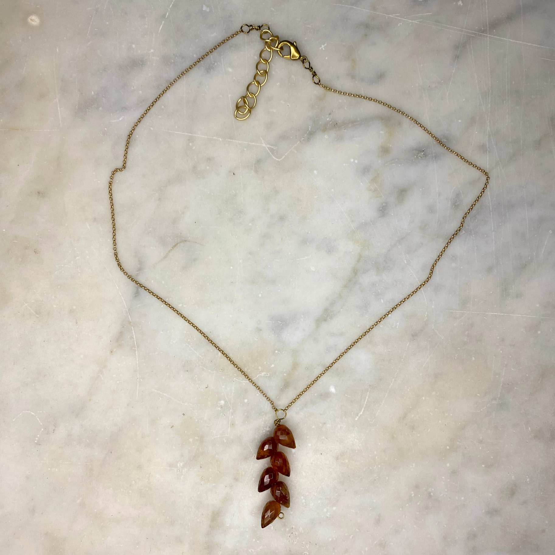 Leaf Tear Drop Stone Matte Gold Chain Necklace