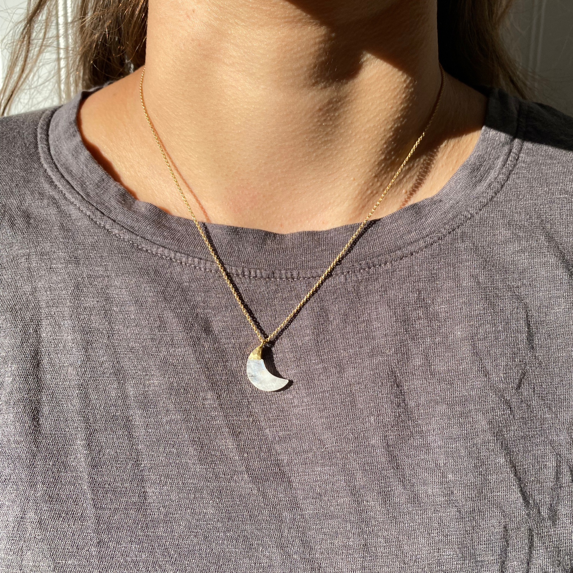 Crescent Moon Stone | Matte Gold Chain Necklace Gold Vermeil