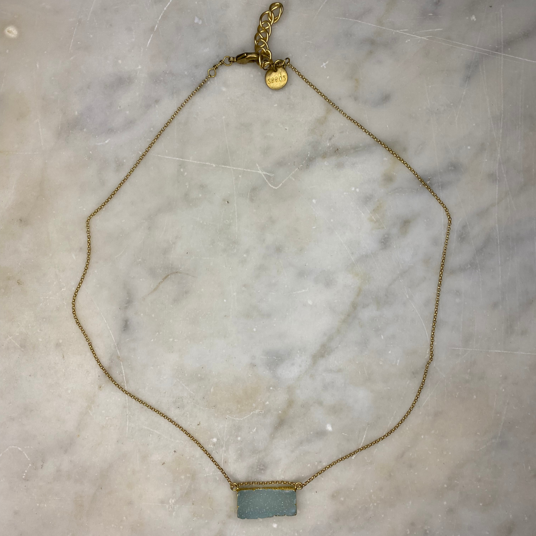 Druzy Agate Rectangle Bar Gold Vermeil Matte Gold Necklace