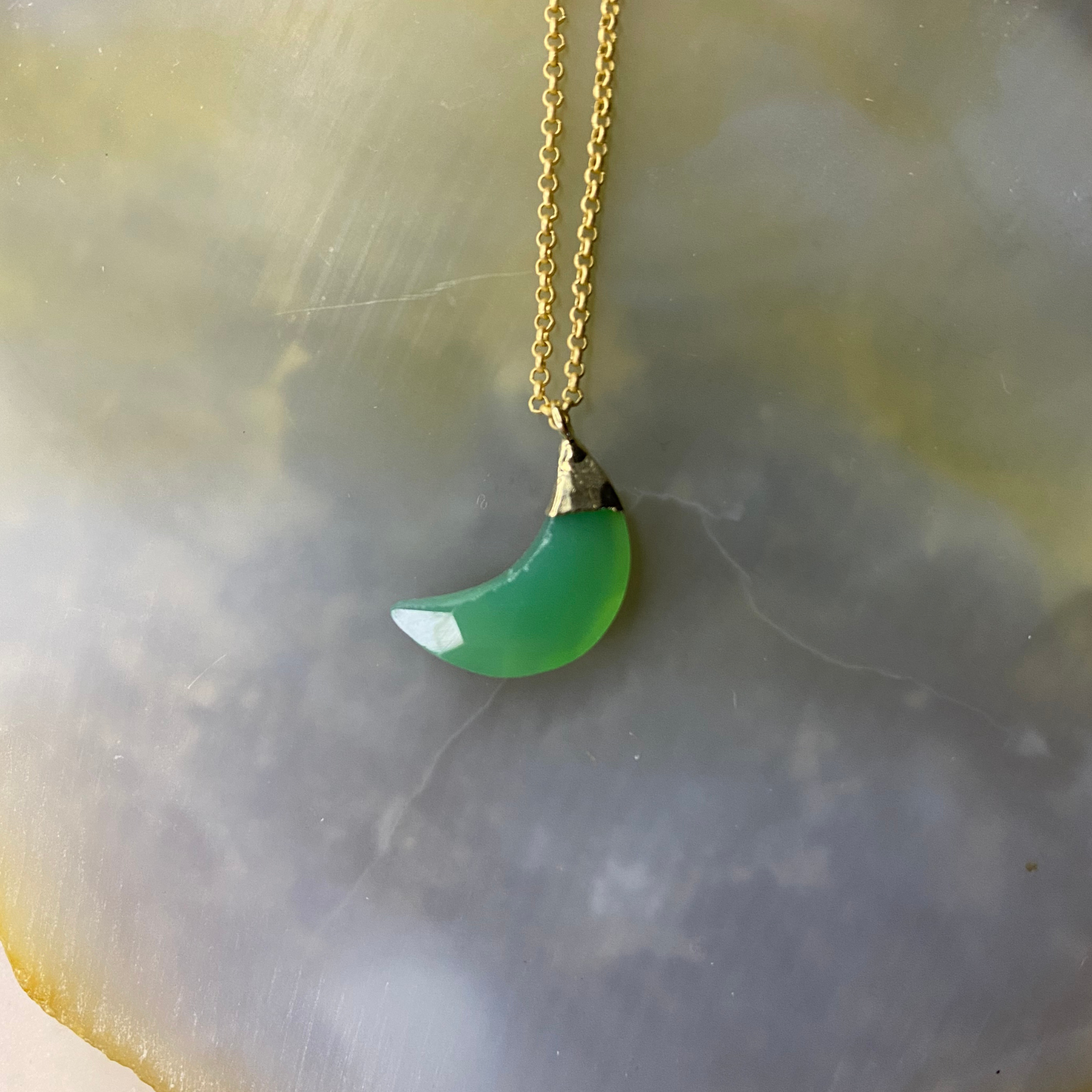 Crescent Moon Stone | Matte Gold Chain Necklace Gold Vermeil