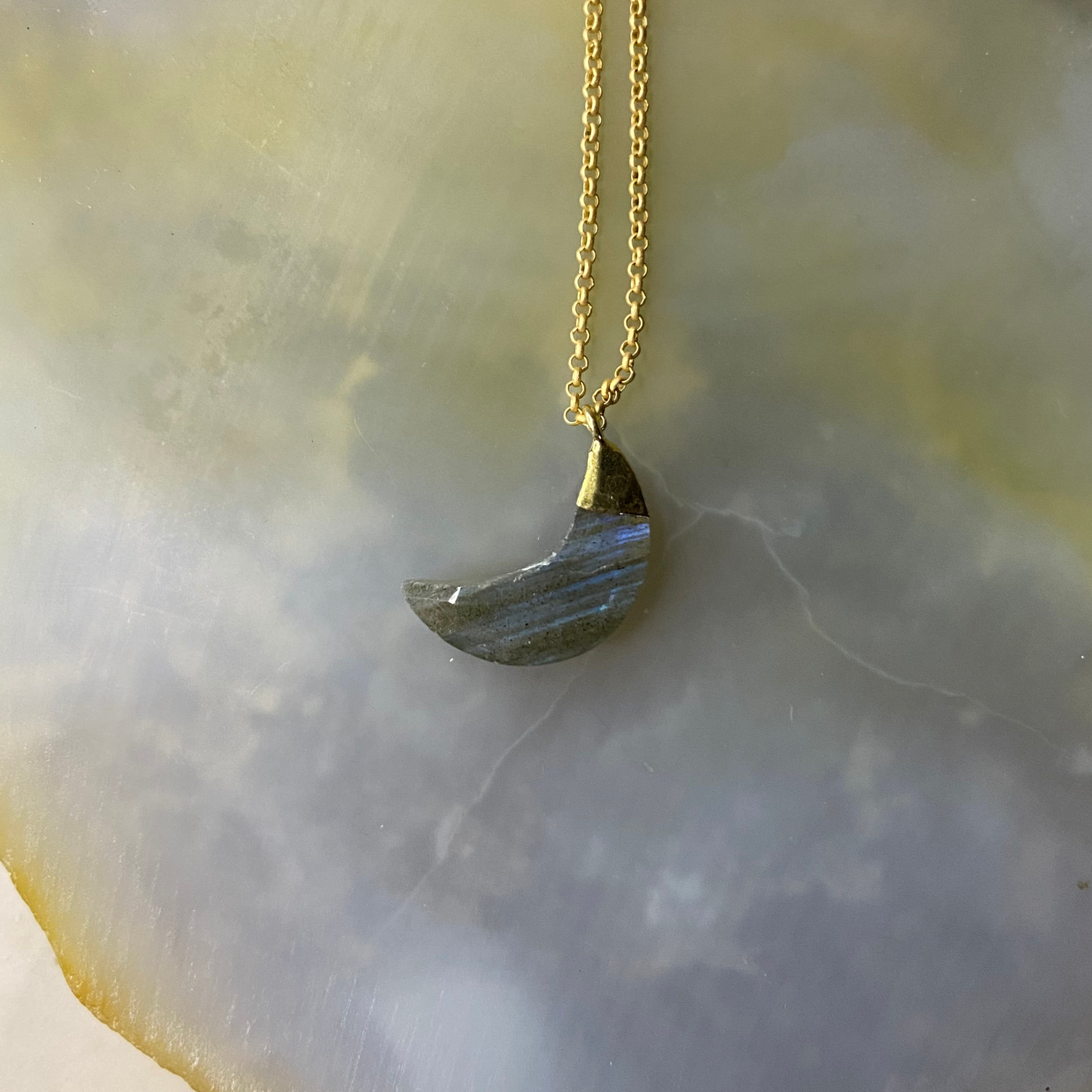 Crescent Moon Stone | Matte Gold Chain Necklace Gold Vermeil