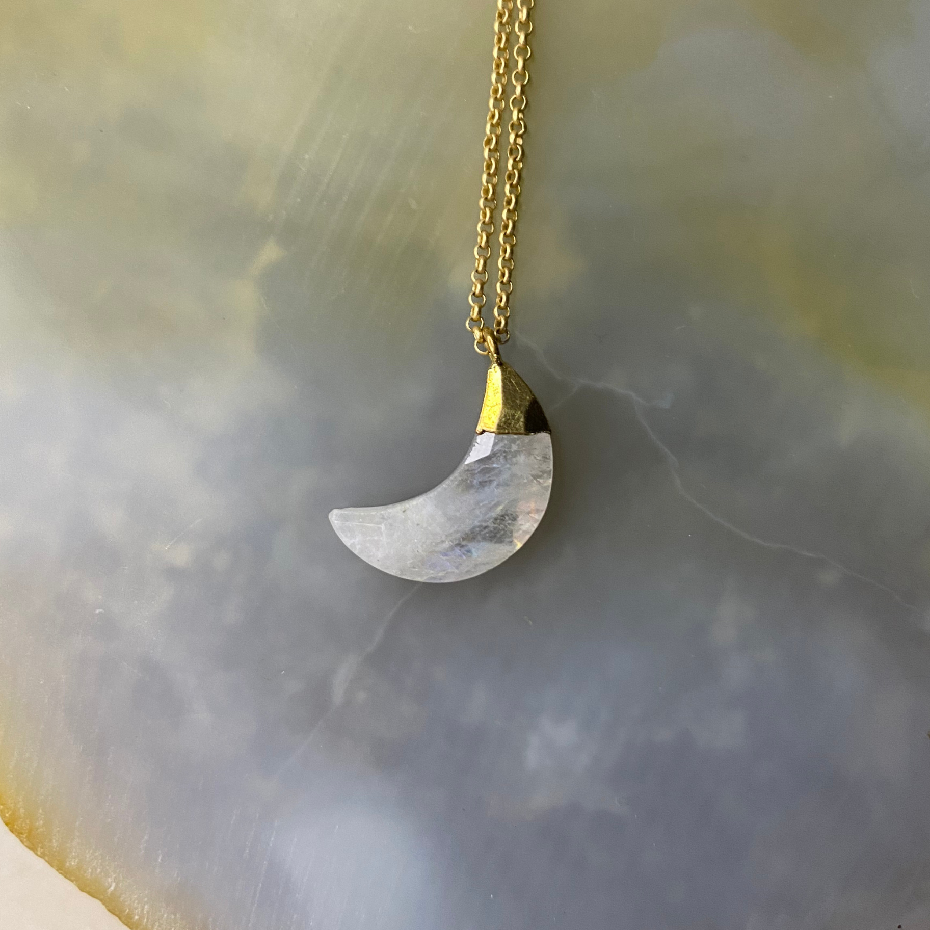 Crescent Moon Stone | Matte Gold Chain Necklace Gold Vermeil