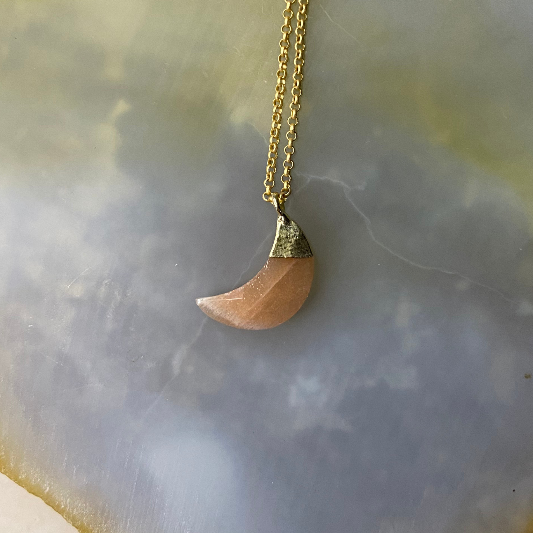 Crescent Moon Stone | Matte Gold Chain Necklace Gold Vermeil