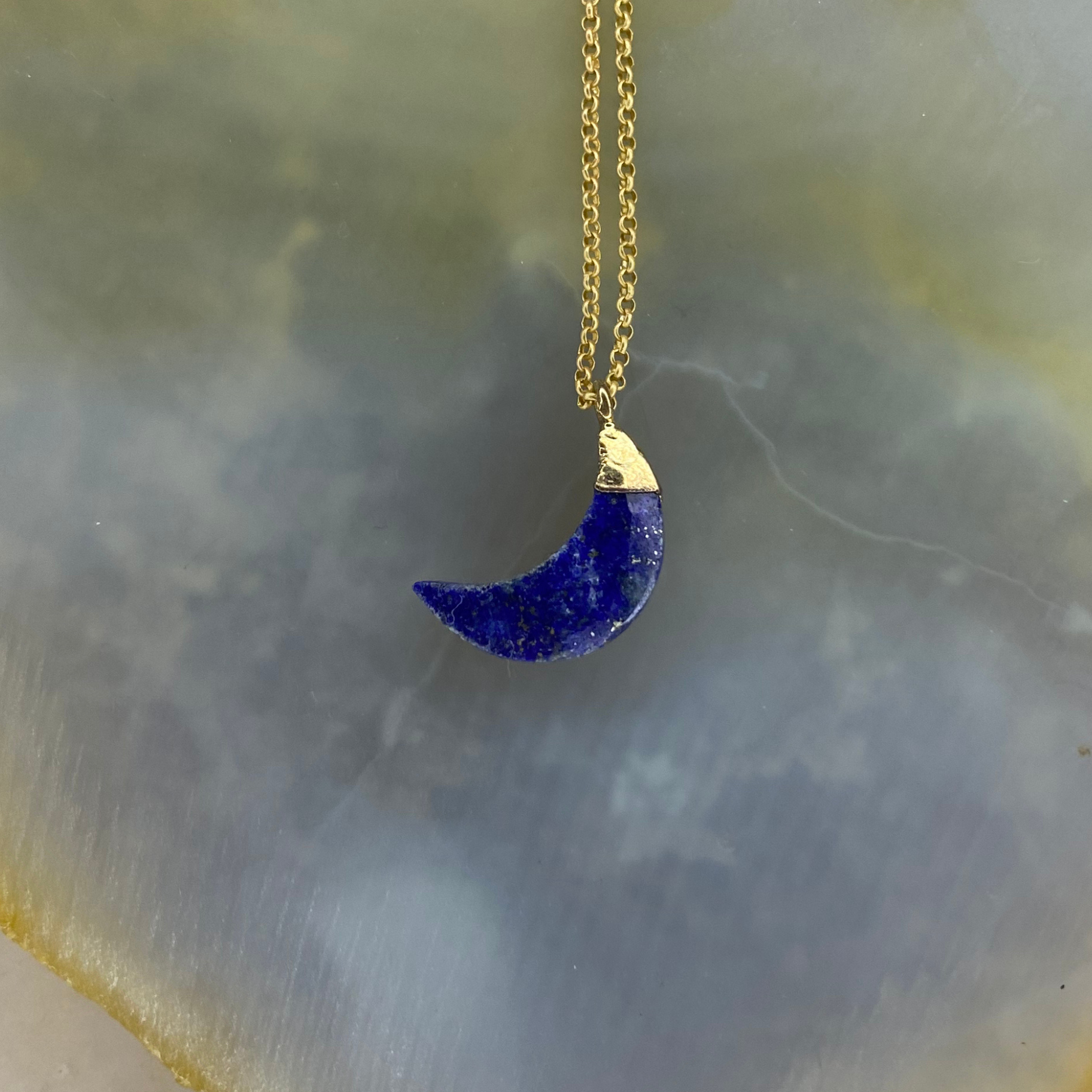 Crescent Moon Stone | Matte Gold Chain Necklace Gold Vermeil