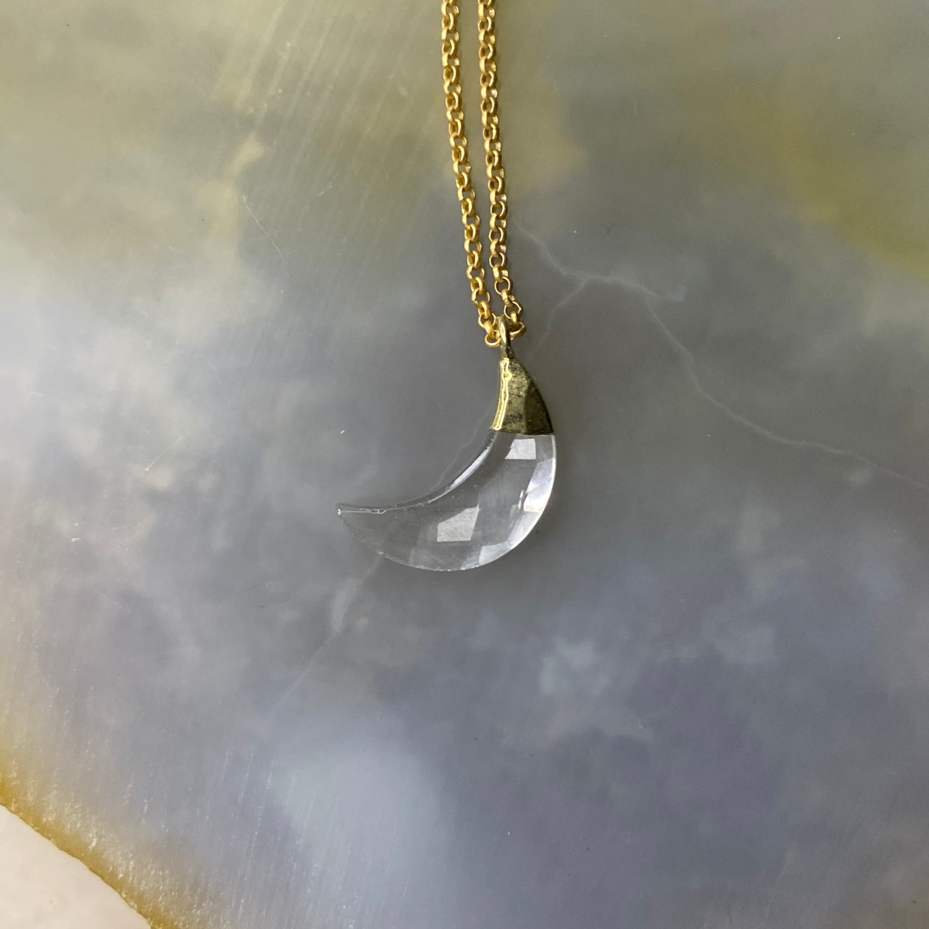 Crescent Moon Stone | Matte Gold Chain Necklace Gold Vermeil