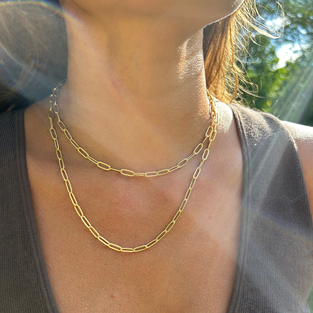 Paperclip link necklace gold deals
