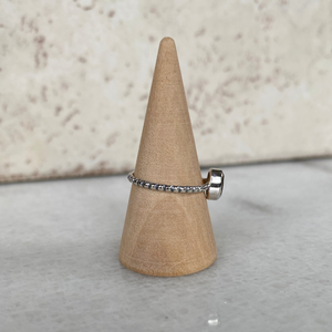 Silver Beaded Band Stone Ring