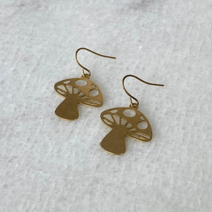 Nature Charm Earrings | Mushrooms Bees Flowers Brass