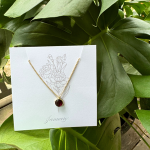 Birthstone Matte Gold Chain Necklace | Birth Flower Cards