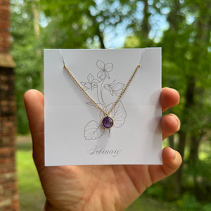 Birthstone Matte Gold Chain Necklace | Birth Flower Cards
