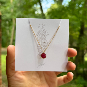 Birthstone Matte Gold Chain Necklace | Birth Flower Cards