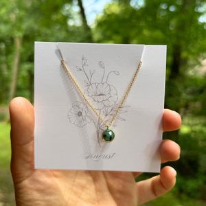 Birthstone Matte Gold Chain Necklace | Birth Flower Cards