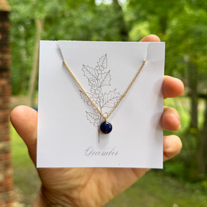 Birthstone Matte Gold Chain Necklace | Birth Flower Cards