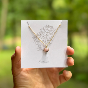 Birthstone Matte Gold Chain Necklace | Birth Flower Cards