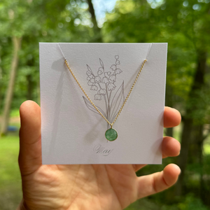 Birthstone Matte Gold Chain Necklace | Birth Flower Cards