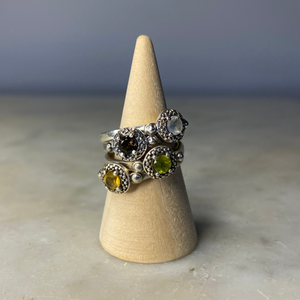 Dot Banded Sterling Silver Stone Ring