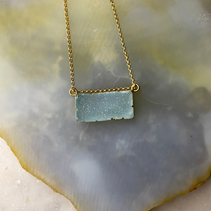 Druzy Agate Rectangle Bar Gold Vermeil Matte Gold Necklace