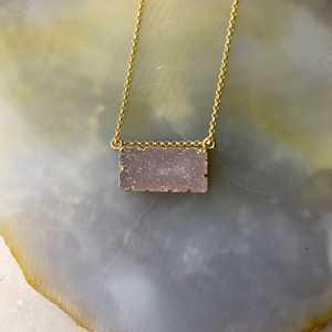 Druzy Agate Rectangle Bar Gold Vermeil Matte Gold Necklace