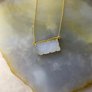 Druzy Agate Rectangle Bar Gold Vermeil Matte Gold Necklace