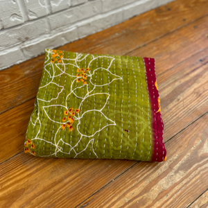 Kantha | Green & Orange Flowers