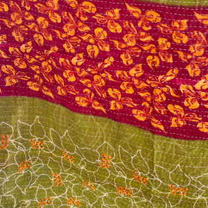 Kantha | Green & Orange Flowers