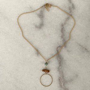 Matte Gold Pearl and Stone Circle Necklace